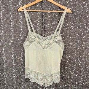 Vintage 60s Glydons Hollywood White Lace Satin Tank‎ Top Women's Large